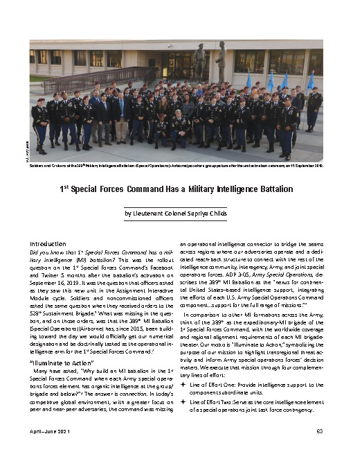 1st Special Forces Command Has a Military Intelligence Battalion — 14 Sep 2021 : ""
